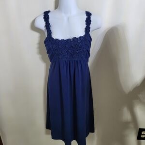 Elle Womens Blue Floral Embroidered Sleeveless Tunic Dress Size XL